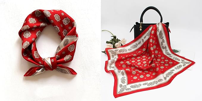 ANDANTINO 100% Pure Mulberry Silk Small Square Scarves -21'' x 21''- Digital Printed Neckerchief –Women Men Lightweight Scarf