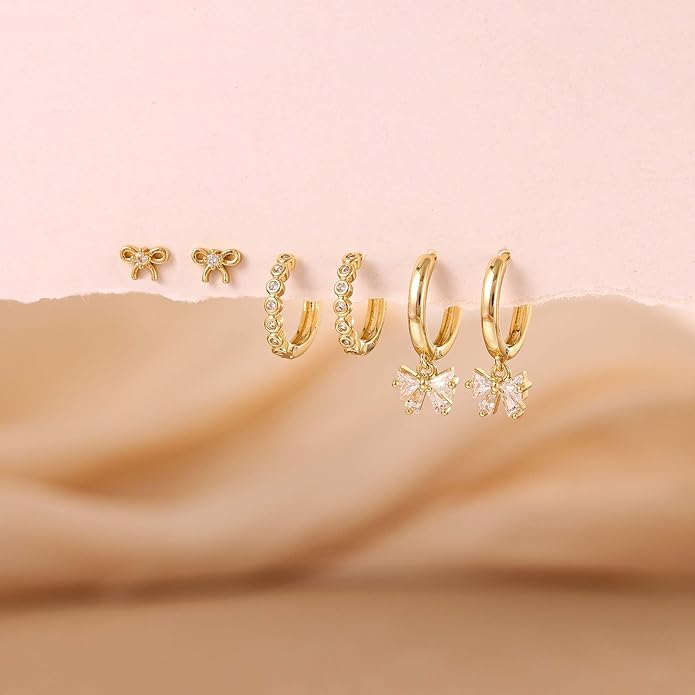 Freekiss 3 Pairs Gold Hoop Earrings Set: Dainty Stud Earrings Trendy Small 14K Gold Plated Hypoallergenic Dangle Cartilage Huggie Hoop Earrings for Women Gold Jewelry for Women Gifts