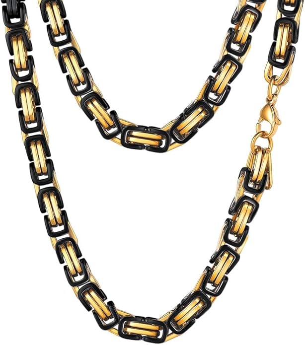 PROSTEEL 4MM/6MM/8MM Stainless Steel Necklace for Men Women, Stylish and Cool, Byzantine Chain Black Gold Silver Tone, 18-30 Inches, Come Gift Box