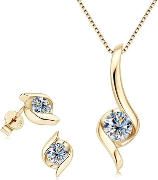 Exquisite Moissanite & 925 Sterling Silver Jewelry Set: Trendy European Design with Pendant (1 Carat, 1/4-inch, 6.5mm) and Earrings (Each: 0.5 Carat, 3/16-inch, 5mm) – Elegant Leather Gift Box Included