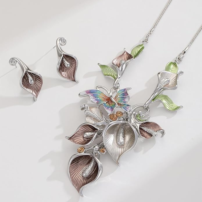 Chunky Statement Jewelry Set Vintage Retro Leaf Flower Floral Geometric Bohemian Boho Bib Necklace Earring Set Fashion Costume Jewelry for Women Girls Wedding Party Prom Unique Gift