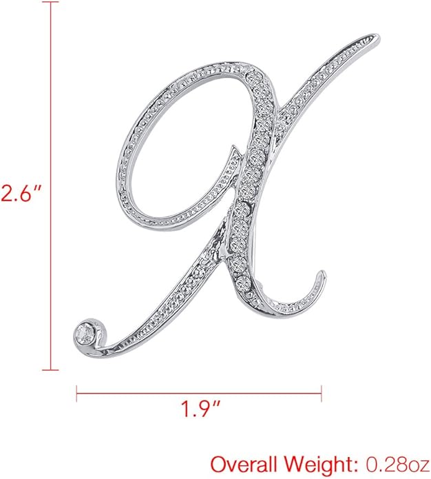 LiaSun A-Z 26 Letters Pins Brooches Silver Plated Metal Broaches Pins-Clear Crystal Initial Breastpin