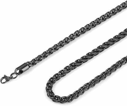 HZMAN 3.0 mm Stainless Steel Wheat Silver Chain Necklaces for Men & Women 16" -36"