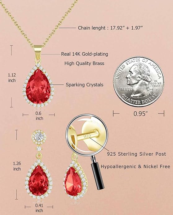 REASAYLL Jewelry Sets For Women 925 Sterling Silver Post Teardrop Dangle Stud Earrings Necklace Set Crystal Rhinestone Wedding Prom Costume Jewelry for Women