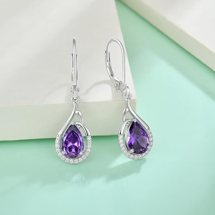 Starchenie Teardrop Dangle Drop Earrings 925 Sterling Silver Pear Birthstones Leverback Earrings Gift for Women