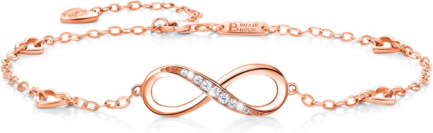 Billie Bijoux Womens 925 Sterling Silver Infinity Anklet Bracelet Endless Love Symbol Charm Adjustable Large Bracelet Gifts for Women