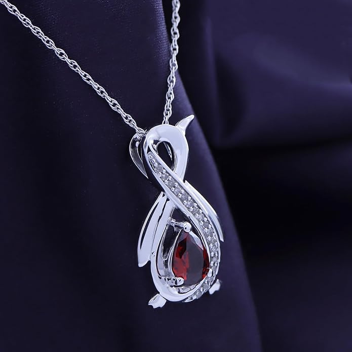 Infinity Penguin Pendant Necklace for Women, 14K Gold Over Sterling Silver with Pear & Round Cut Simulated Birthstone & White Diamond Accents, Dainty Animal Jewelry Gift with 18" Chain