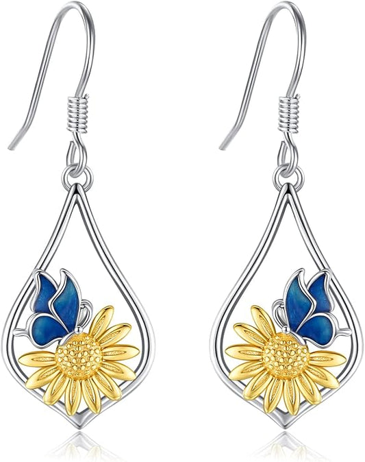 Sterling Silver Tree of Life/Flower/Bee/Animals/Cat/Hummingbird Dangle Earrings Moonstone Turquoise Drop Leverback Earrings Jewelry Gifts