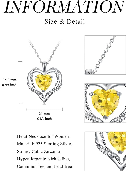 WINNICACA Birthday Gift for Mom Heart Necklace for Women 925 Sterling Silver Birthstone Necklace Jewelry Gift for Women Wife Her Girlfriend Sister
