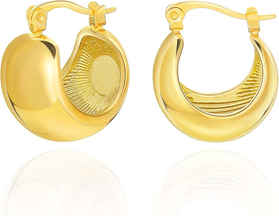 8YEARS Chunky Gold Hoop Earring for Women, 18K Gold Plated Lightweight Thick Hoops, Hypoallergenic Trendy Jewelry for Gift
