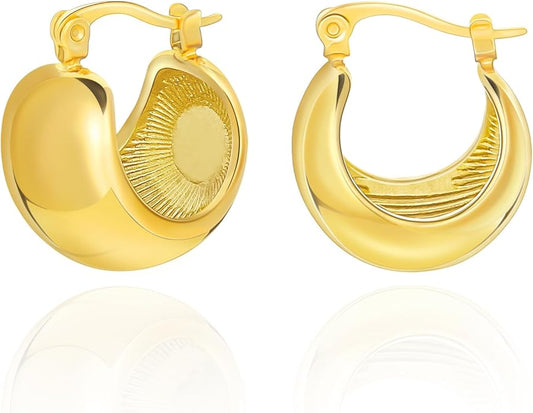 8YEARS Chunky Gold Hoop Earring for Women, 18K Gold Plated Lightweight Thick Hoops, Hypoallergenic Trendy Jewelry for Gift