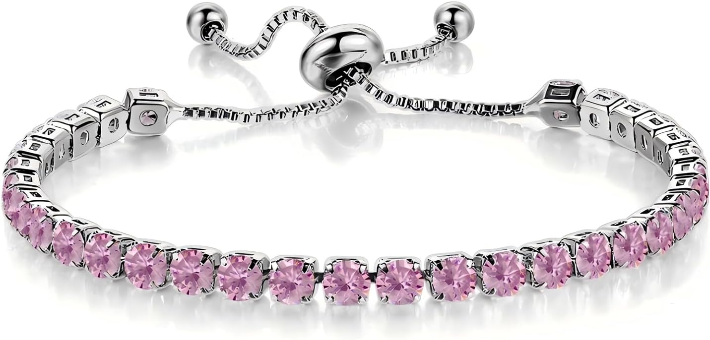 Italian Sterling Silver Women's Tennis Bracelets | Ladies' Sterling Silver Rope Adjustable Bracelet with Crystals | Gift for She