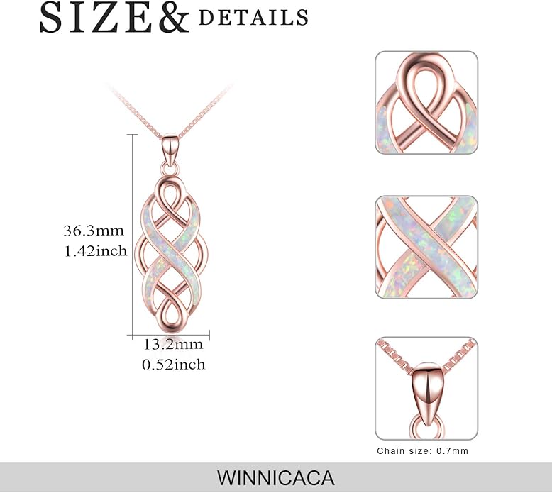 YFN Irish Celtic Knot Created Opal Pendant Necklace Sterling Silver Black Necklaces for Women Men 18"
