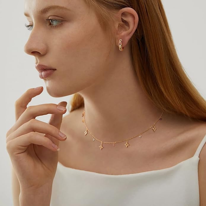 MTMY Beaded Necklaces for Women 14K Gold Plated Dainty Colorful Green/Rose Beaded Pearl Choker Necklace Delicate Boho Choker Necklace Jewelry Gift