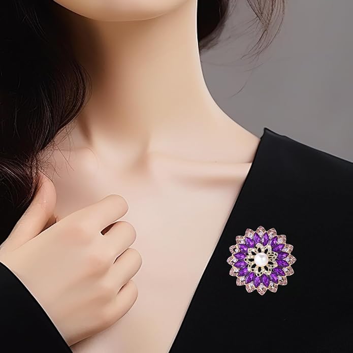 Rhinestone Crystal Flower Brooch Pin for Women,Vintage Multicolor Crystal Floral Lapel Pins Statement Sunflower Brooch Fashion Bride Formal Dress Jewelry
