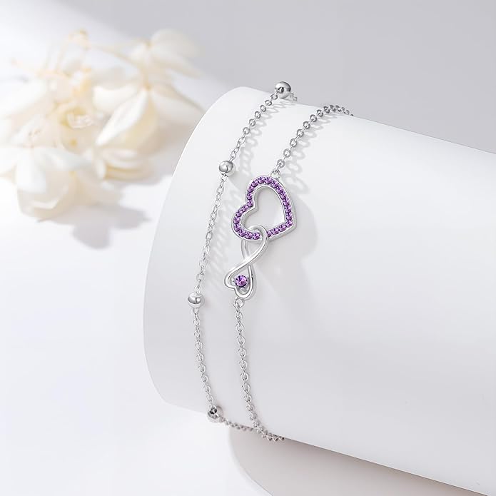 Anklet for Women 925 Sterling Silver Double Infinity Ankle Bracelet Waterproof Summer Jewelry Anniversary Birthday Gifts for Her