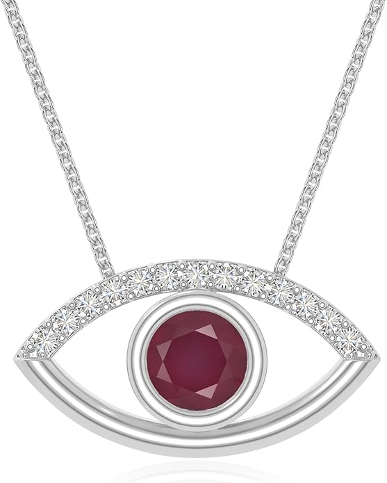 Natural Gemstone with Moissanite Evil Eye Pendant Necklaces for Women in Silver/18K Yellow/Rose Gold Vermeil,Birthstone Jewelry Gifts for Her Birthday,Anniversary, Graduation