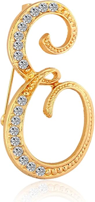 BeeGift Letter Brooch Pins Initial Rhinestone Brooch for Women Crafts,Rhinestone Crystal Lapel Pin Brooches Gold A-Z 26 Letters