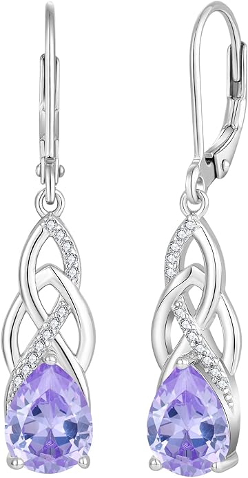 JO WISDOM Women Celtic Knot Infinity Dangle Earrings for Women Sterling Silver 7 * 9mm Birthstone Irish Twisting Drop Earrings Jewelry for Women