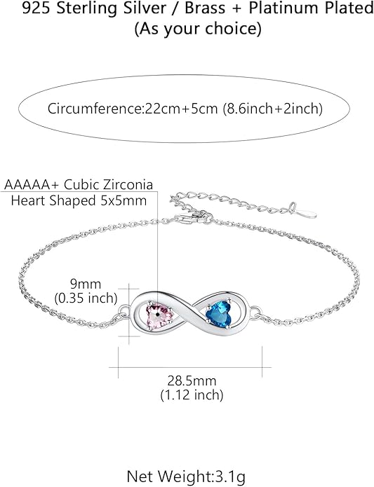 Custom4U Personalized Infinity Ankle Bracelets for Women 925 Sterling Silver Anklet Bracelet Endless Love Symbol Birthstone Charm Adjustable Foot Chain Jewelry Mothers Day Gifts for Mom Wife Women Her