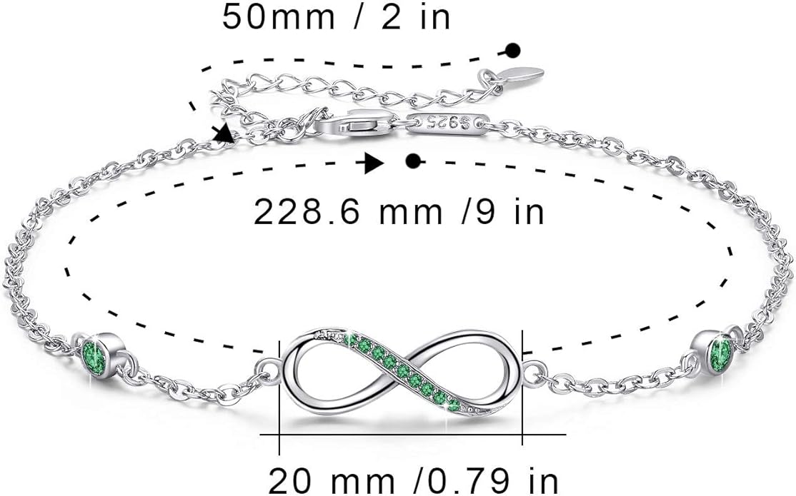 MEDWISE Womens Infinity Anklet Bracelet 925 Sterling Silver Endless Love Symbol Ankle Bracelet Adjustable Plus Size Large Bracelet Gifts for her Mother’s Day Gifts