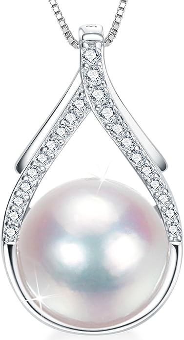 Freshwater Pearl Necklace,10-12mm Round Real Pearls,18K Gold Plated S925 Sterling Silver Chain,18+2" Adjustable - Gifts for Women Wife Anniversary Birthday Val Wedding Mothers Christmas Day Gift