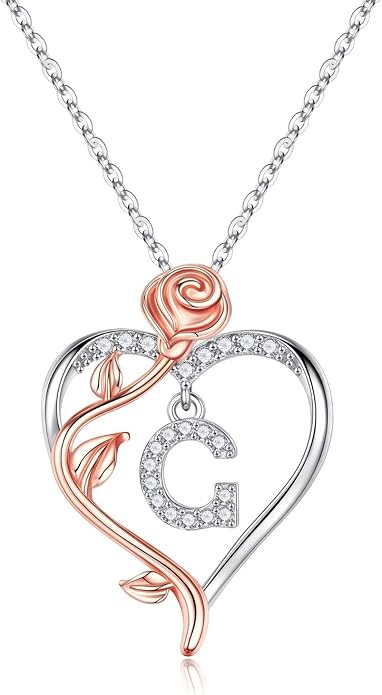 Yesteel Rose Heart Initial Necklaces Gifts for Women Teen Girls, Rose Love Heart Letter Pendant Necklace Jewelry Mothers Day Valentines Anniversary Birthday Gifts for Her Women Wife Girlfriend