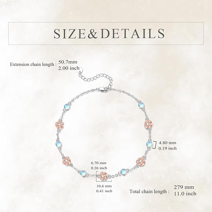 CRMAD 925 Sterling Silver Daisy/Sunflower Moonstone Anklet Daisy Flower Ankle Bracelet for Women Beach Dainty Jewelry