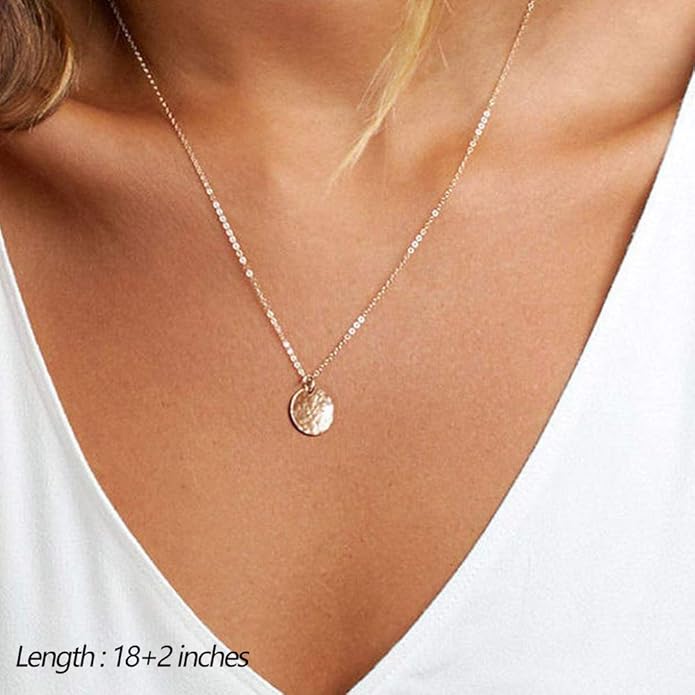 Turandoss Dainty Layered Choker Necklace, Handmade Y Pendant Necklace Multilayer Bar Disc Necklace Adjustable Layering Choker Necklaces for Women