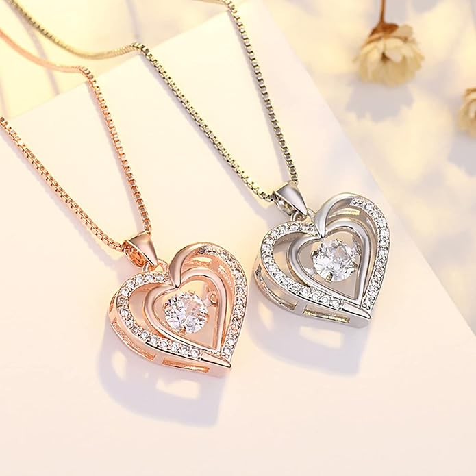Heart Pendant Necklaces for Women 14K Rose Gold Plated with Birthstone Zirconia,Christmas Birthday Anniversary Jewelry Gift for Women Wife Her 18+2 inch