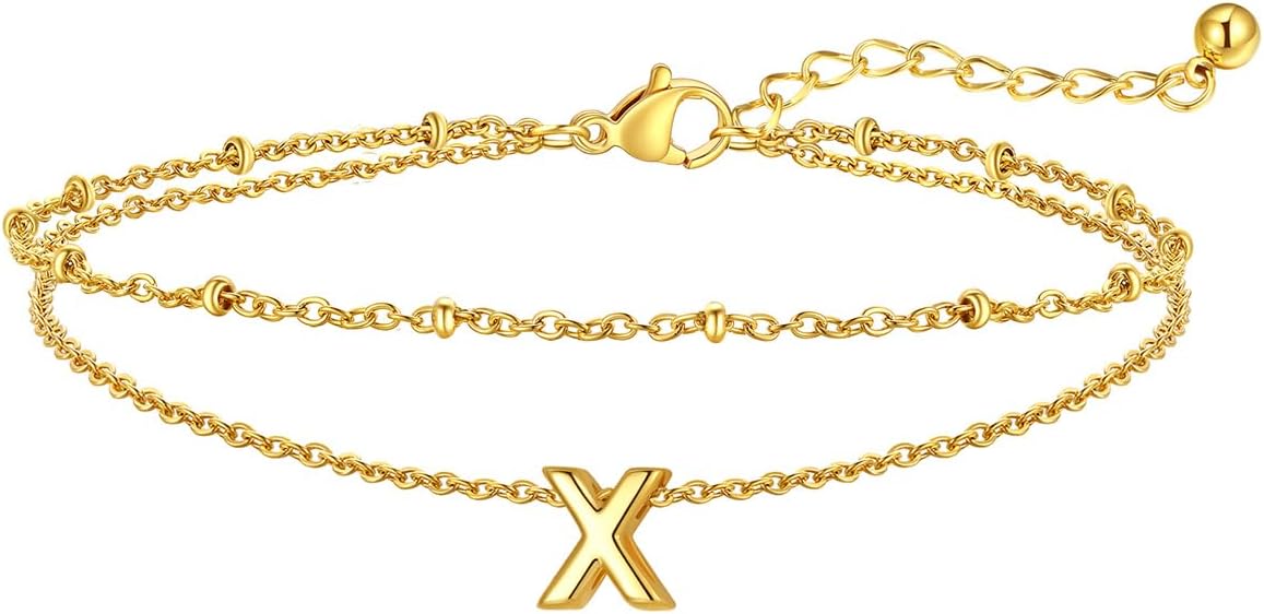 FaithHeart Initial Ankle Bracelets for Women, Waterproof 14k Gold Plated Initial Anklets Non Tarnish Stainless Steel Layered Anklet Summer Beach Foot Jewelry