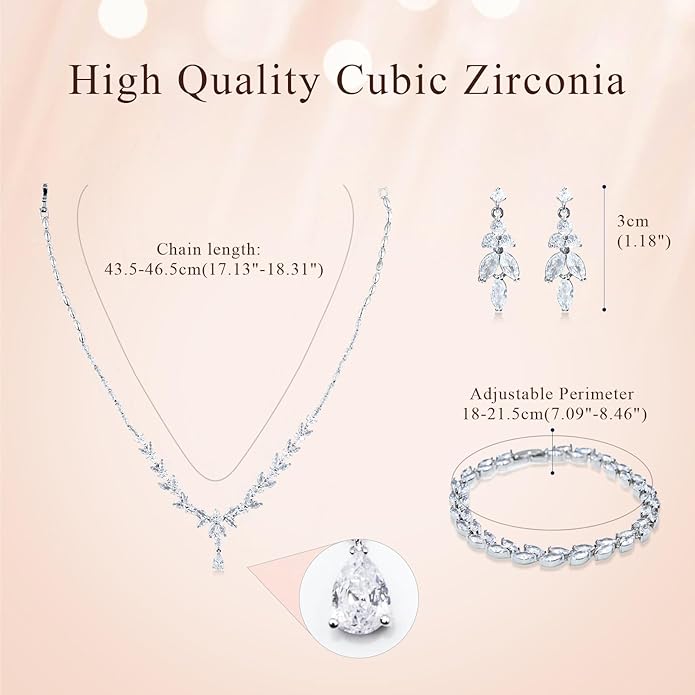 Women Jewelry Set Silver Plated Necklace Earrings Set Bridal Wedding Jewelry Bling Cubic Zirconia Choker Crystal party Jewelry Accessories for Women
