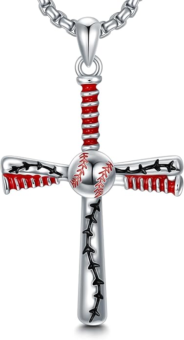 Taioiat Baseball Necklace for Men 925 Sterling Silver Sports Necklace Baseball Cross Necklace Jewelry Gifts for Women Men