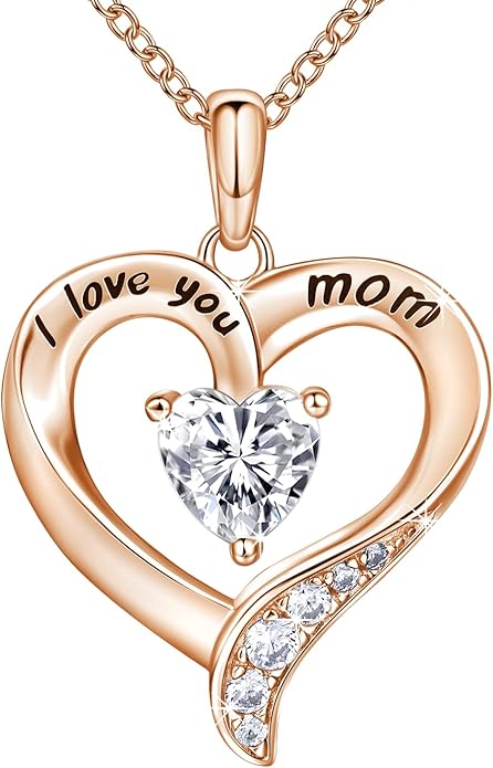 NINAMAID Mom Necklace 925 Sterling Silver Heart Necklaces for Women Engraved I Love You You Mom Gifts for Mom from Daughter