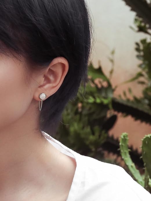 S.Leaf Gold Stud Earrings for Women 925 Sterling Silver Hypoallergenic Mother of Pearl Shell Stud Chain Earrings Friendship Jewelry Gifts for Women Her