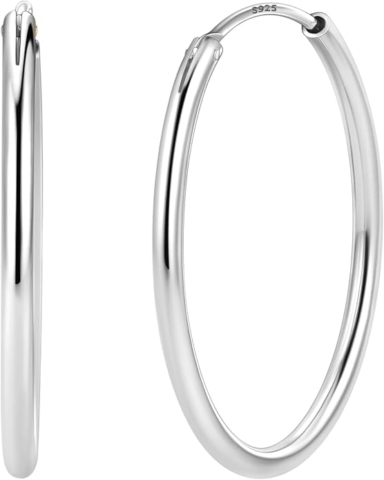 ChicSilver Hypoallergenic 925 Sterling Silver Hoop Earrings for Women, Lightweight Large Gold Plated Hoop Earrings, Endless Hoops Huggie Earrings 15/20/30/50/70MM
