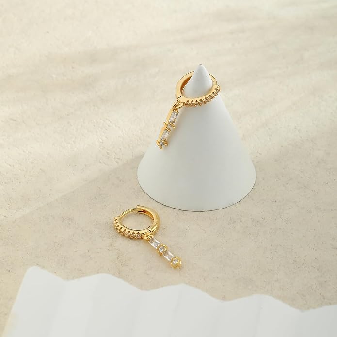 14K Gold Plated Dangle Earrings for Women - Dainty, Trendy, Hypoallergenic CZ Drop Earrings - Simple Long Dangling Jewelry