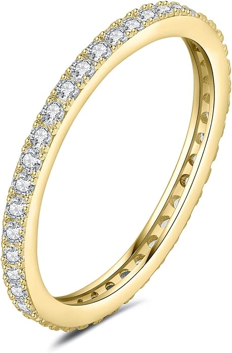 JewelryPalace 6 Stone Cubic Zirconia Half Eternity Stackable Wedding Rings for Women, 14K White Yellow Rose Gold Plated 925 Sterling Silver Promise Rings for Her, Simulated Diamond Wedding Band Ring