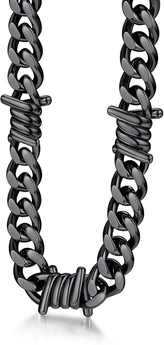 Bestyle Barbed Wire Necklace 5/7/9/12mm Mens Chain Necklaces Hip-hop Punk Gothic Stainless Steel Chain Heavy Thick Cuban Link Chain for Men Women, Length 16/18/20 Inch