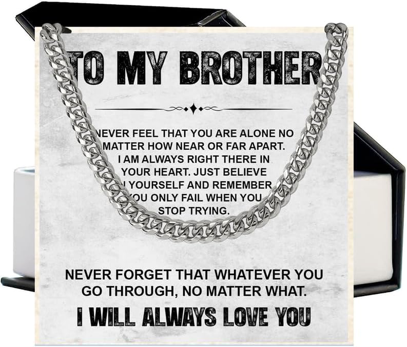 KOLMALK Brother Necklace - Cuban Link Chain Necklace for Men, To My Brother Gift from Sister for Birthday, Anniversary or Christmas