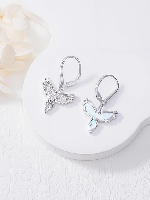 Phoenix/Dragonfly/Hummingbird/Butterfly/Dove Earrings 925 Sterling Silver Opal Animal Dangle Earrings Opal Jewelry Christmas Gifts for Women