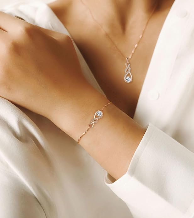 Birthstone Bracelets for Women 925 Sterling Silver Created Gemstone Bracelet Infinity Pendant Jewelry for Her, 6.7"+1.2"