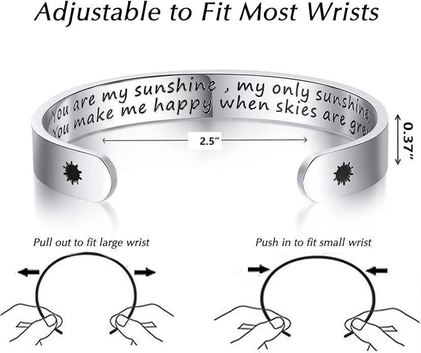 TONY & SANDY Inspirational Bracelets for Women Teen Girls Personalized Gifts for Daughter Granddaughter Mom Sister Friends Stainless Steel Engraved Cuff Birthday Easter Christmas
