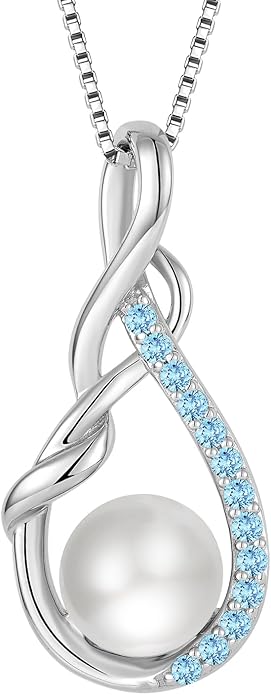 STARCHENIE Freshwater Cultured Pearl Necklace for Women 925 Sterling Silver Infinity Birthstones Pendant Birthday Anniversary Jewelry