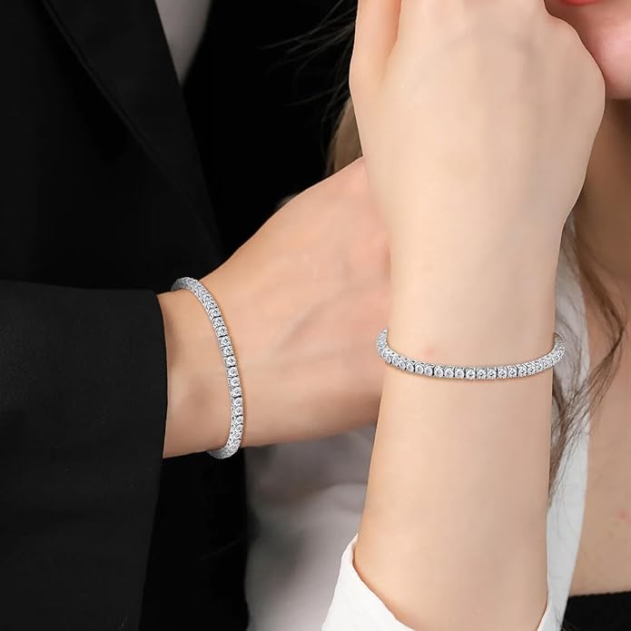 5.1CT/5.5CT Moissanite Tennis Bracelet for Women, 3mm White Gold Plated S925 Sterling Silver D Color VVS1 Round Cut Moissanite Bracelets Jewelry Gift, Size 6.5Inch/7Inch