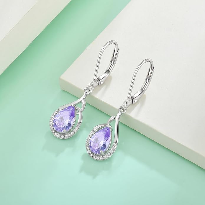 Starchenie Teardrop Dangle Drop Earrings 925 Sterling Silver Pear Birthstones Leverback Earrings Gift for Women