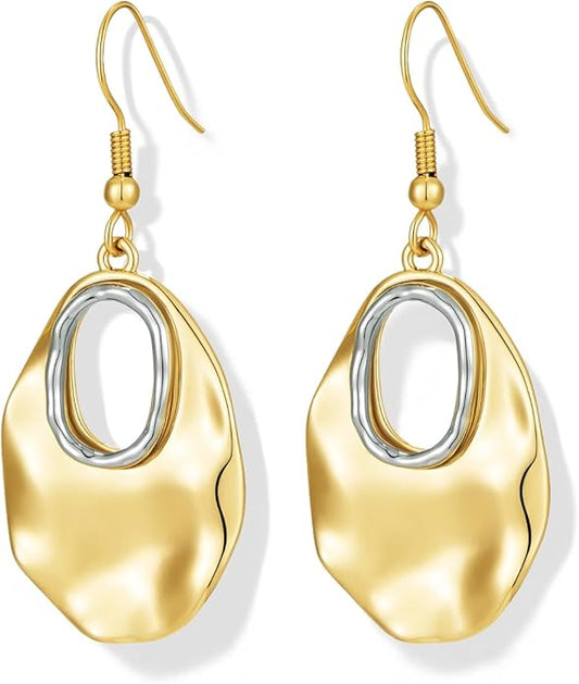 Hefanny Large Hammered Teardrop Dangle Earrings Geometric Chunky Flower Earrings Women's Trendy Statement Jewelry Multiple Styles