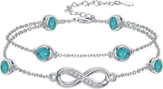 Dorunmo Anklet Bracelets for Women 925 Sterling Silver Infinity Anklets Bracelets Birthstone Jewelry Gifts for Mom Wife