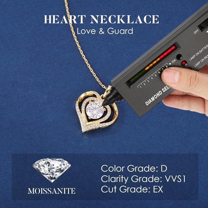 MOOSEA Valentines Day Gifts for Her - 925 Sterling Silver Double Heart Moissanite Pendant Necklace, 1-3 Carat D Color VVS1 Clarity Moissanite, Anniversary Birthday Gift for Women Mom Wife Girlfriend