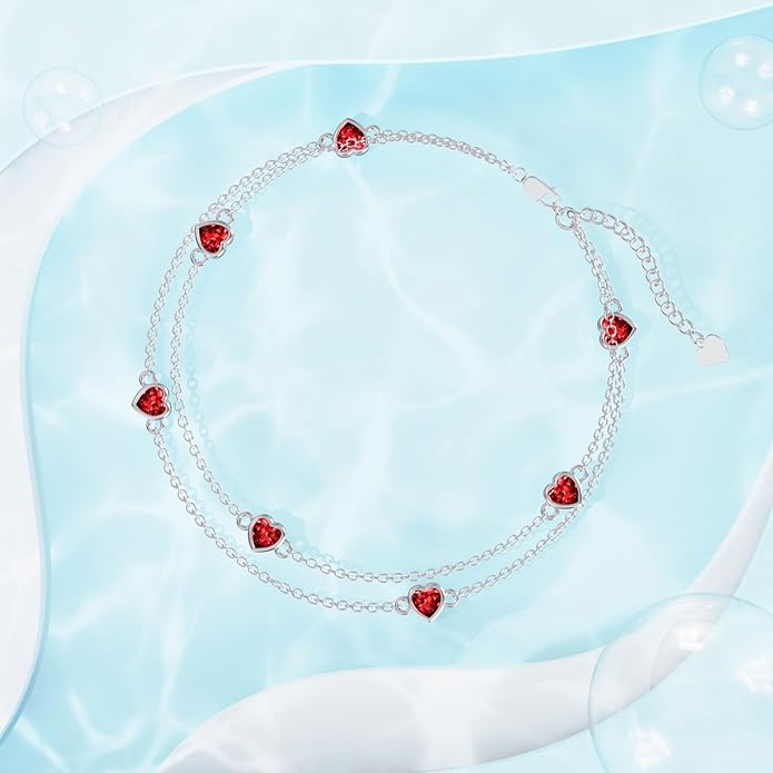 Dorunmo Heart Birthstone Anklet Bracelets for Women 925 Sterling Silver Birthday Jewelry Best Mother's Day for Women Wife